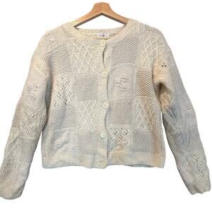 Weathervane Mohair Patchwork Button Cardigan Sweater S Small Ivory